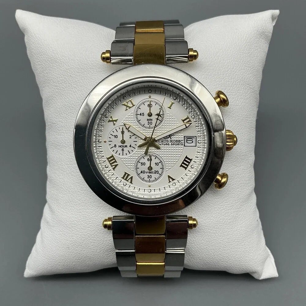 Klaus Kobec Mens Watch 38mm Two Tone Chronograph KKG1913 New Battery 7.25